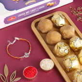 Bracelet Om Silver Rakhi With Chana Dry Fruit Ladoo