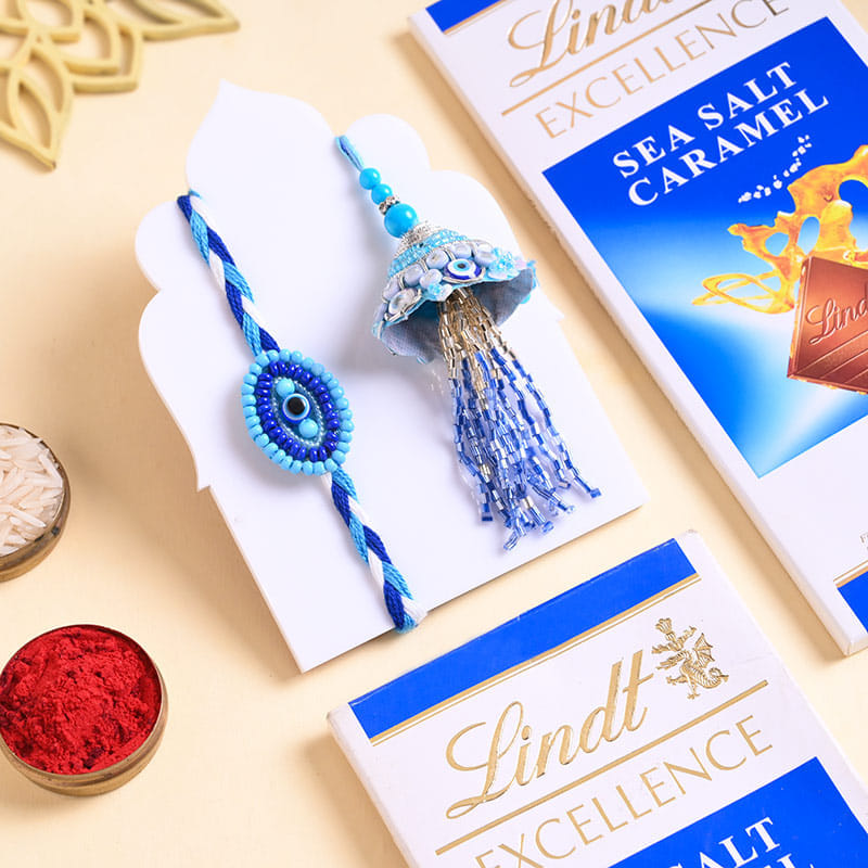 Braided Bhaiya Bhabhi Rakhi With Lindt Chocolate