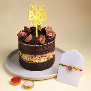 Braided Om Rakhi With Chocolate Rocher Cake
