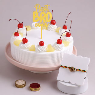 Braided Om Rakhi With Pineapple Cake