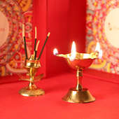 Brass Diya N Incense Stand For Diwali
