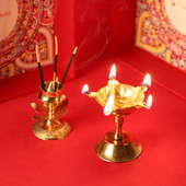 Brass Diya N Incense Stand For Diwali