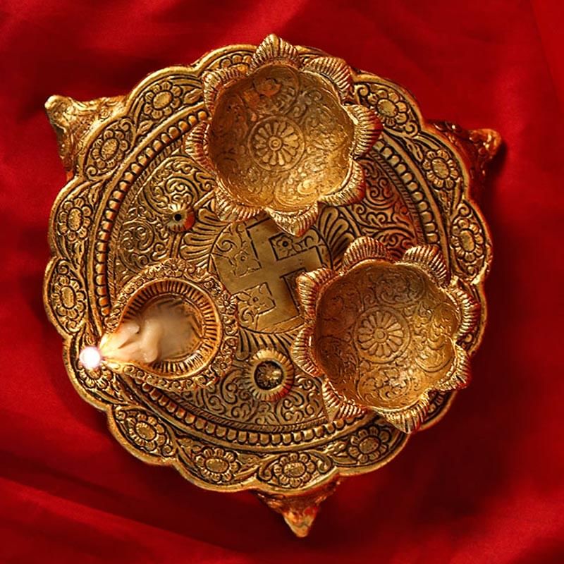 Buy Brass Diya N Thali Set online