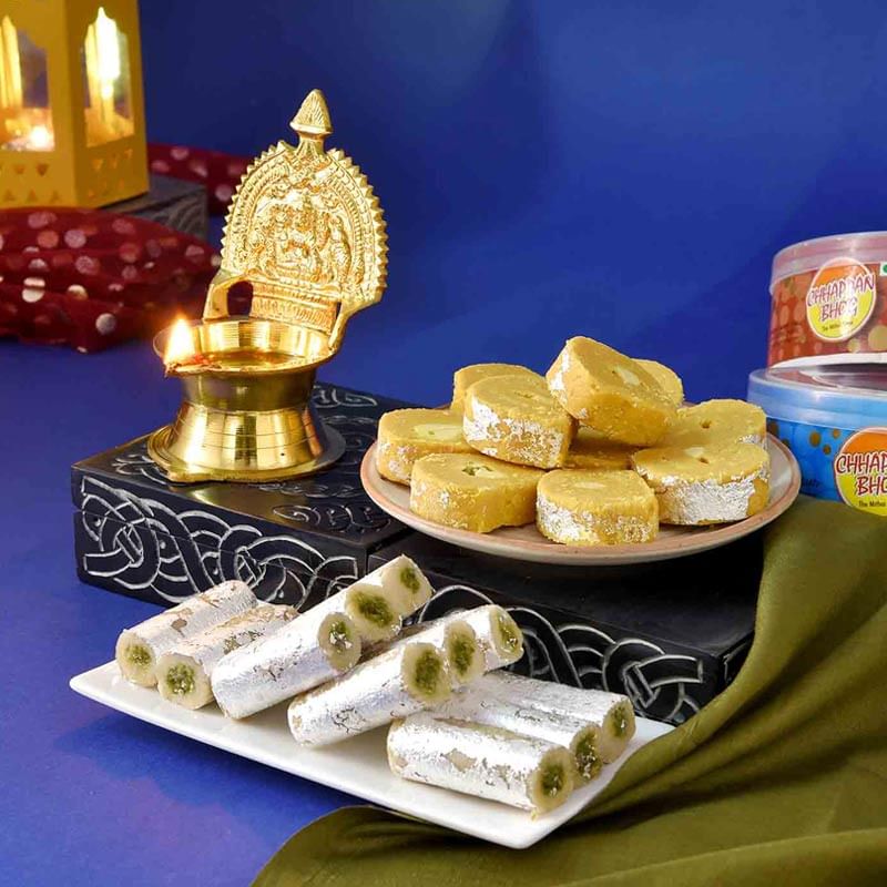 Brass Diya Sweet Diwali Combo
