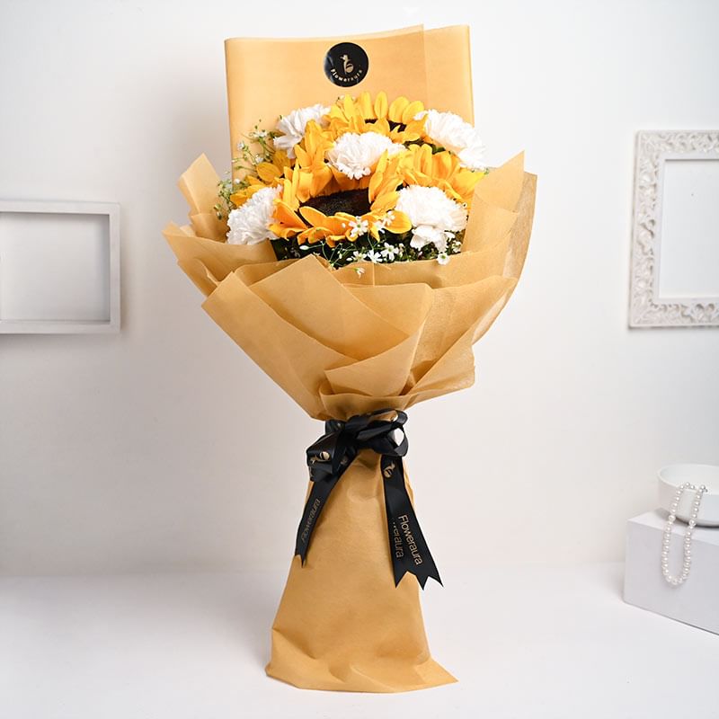 Breathtaking Carnations N Sunflowers For Valentines Day