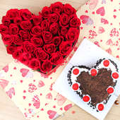 Breathtaking Exuberance - Combo 35 red roses heart shape bunch and heart shaped black forest cake