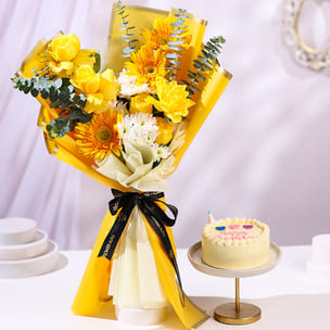 Bright Smiles Bouqet N Butterscotch Bento Cake