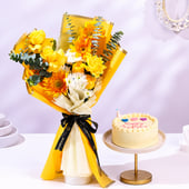Bright Smiles bouquet with butterscotch bento cake