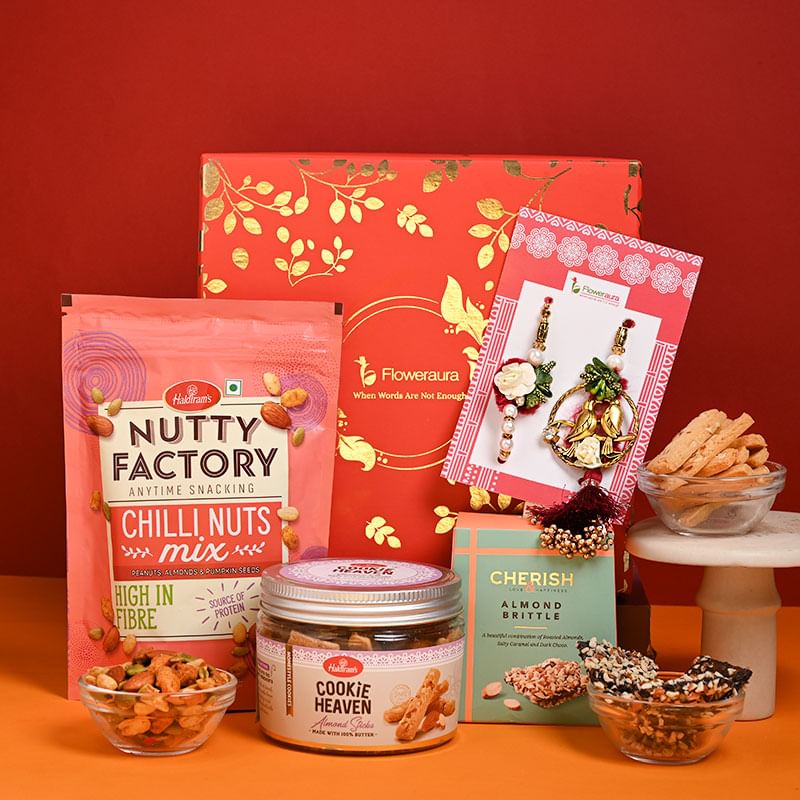 Order Brittle N Cookies With Nut Mix N Couple Rakhi & Lumba Rakhi online