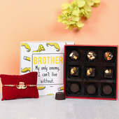 One Moustache Rakhi for Brother and One Handmade Chocolates Box