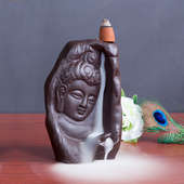 Buddha Face Engraved Back Flow Incense Burner - 10 Scented Incense Cone