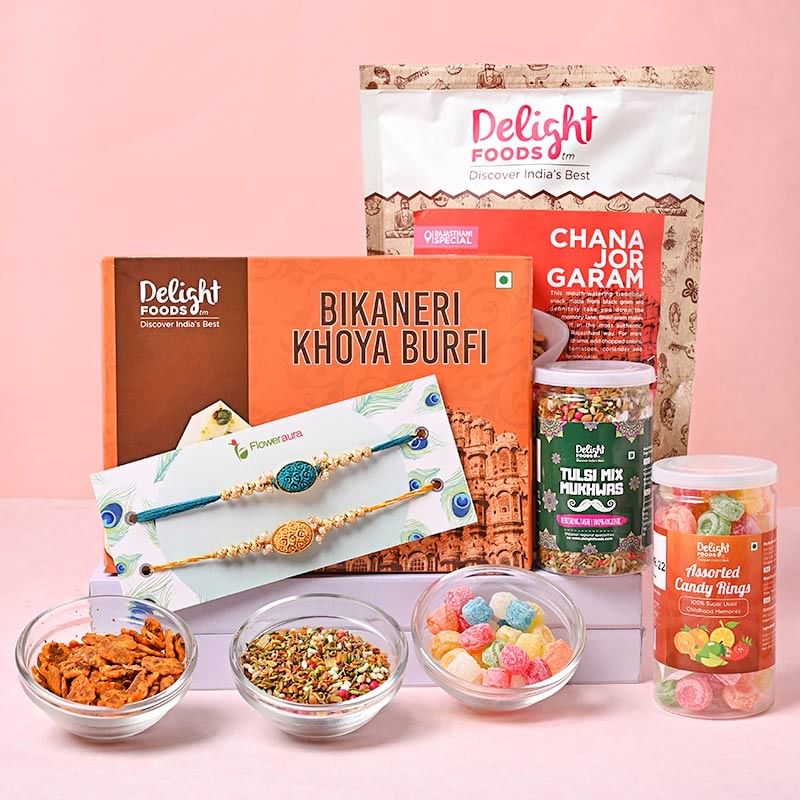 Send Set of 2 Rakhi Set online for Brother with Sweets