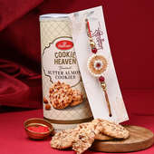 Send Fancy rakhi Online For Brother - Butter Almond Cookies N Kundan Rakhi Hamper