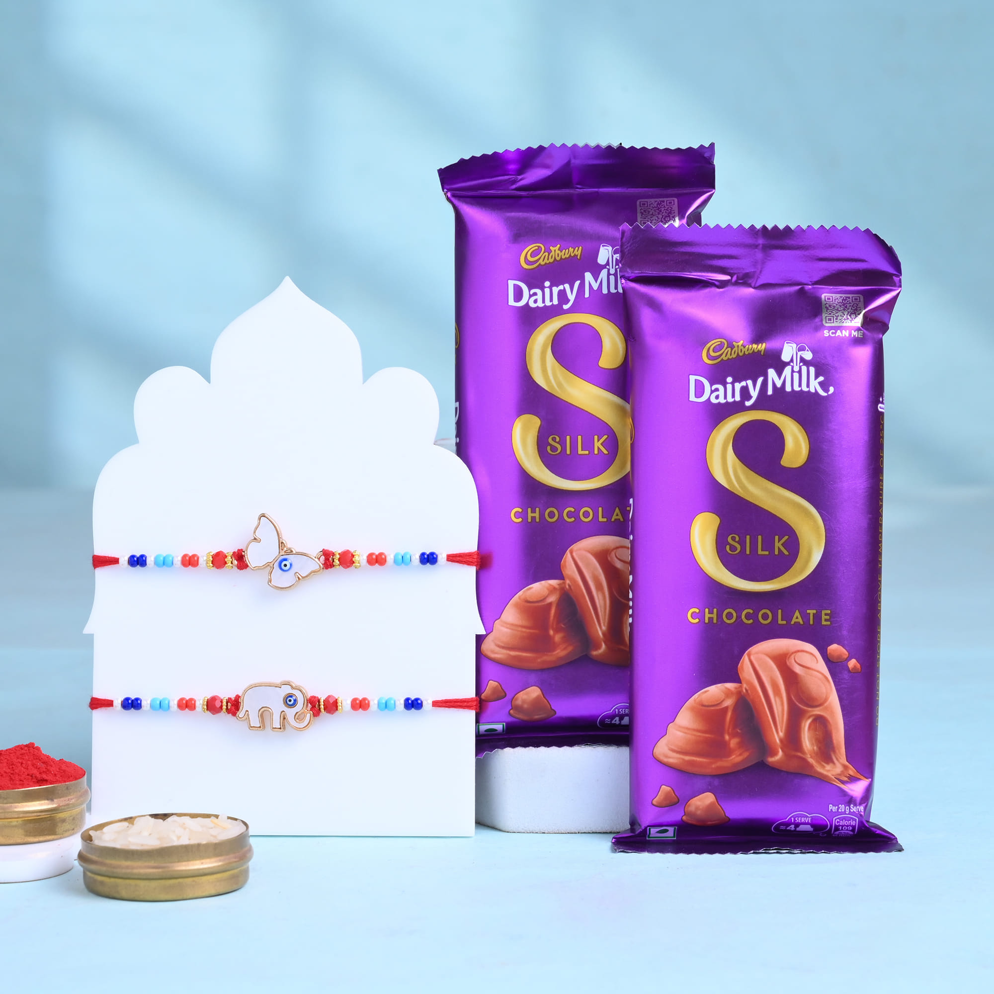 Butterfly N Elephant Rakhis With Dairy Milk Silk