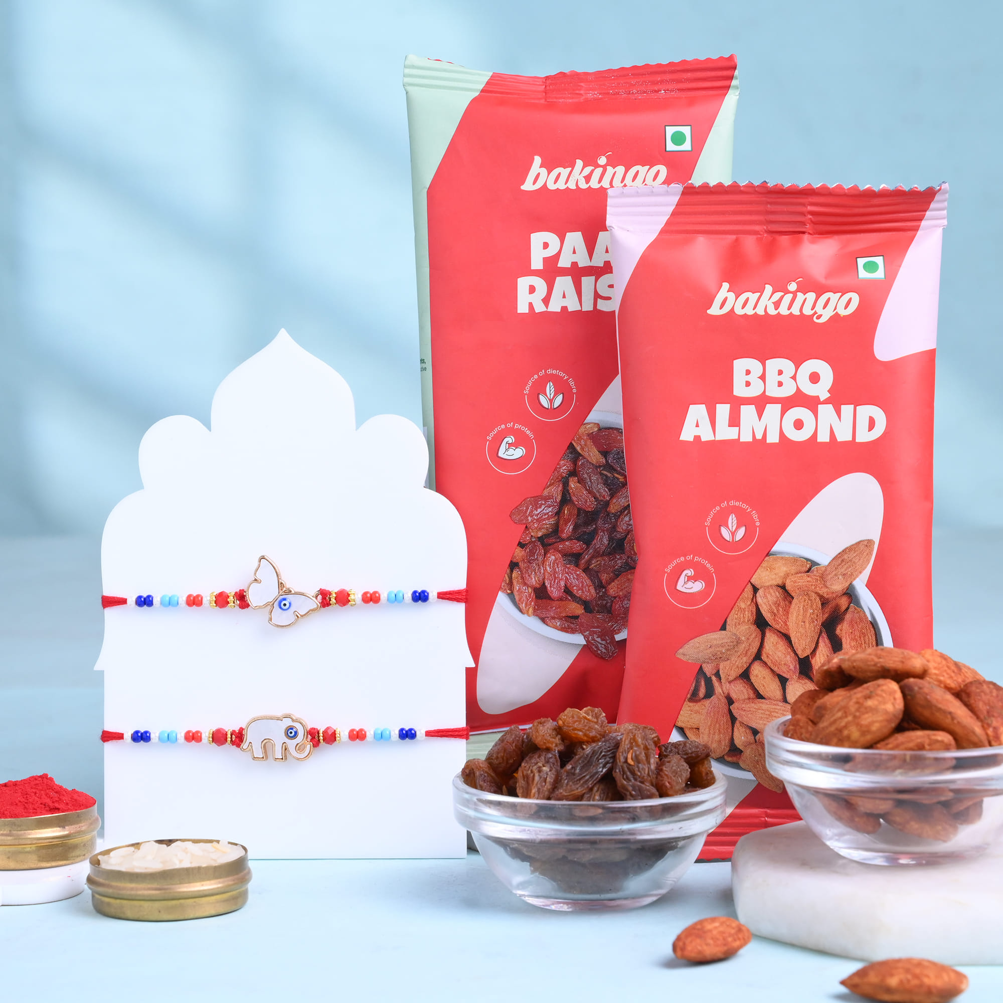 Butterfly N Elephant Rakhis With Dry Fruits