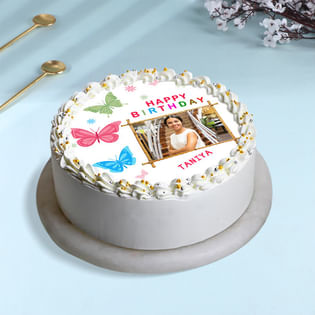 Butterfly Theme Birthday Photo Cake