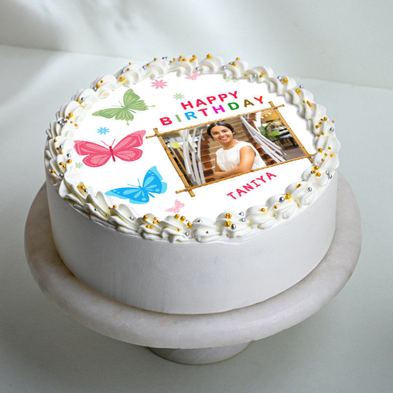 Butterfly Theme Birthday Photo Cake