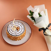 Butterscotch Cake N White Roses Combo
