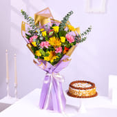 Butterscotch Cake With Sunny Blossom Bouquet