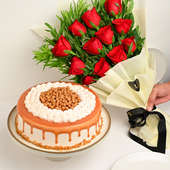 Butterscotch Crunch Cake N Red Roses Bouquet Combo
