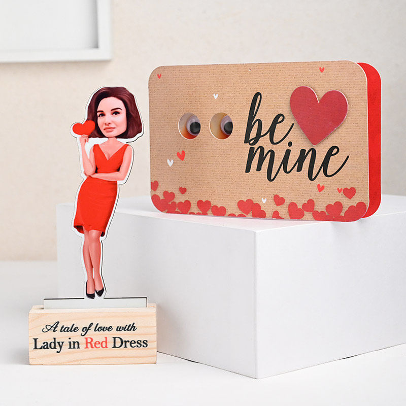 Lady in Red Caricature n Card Combo 