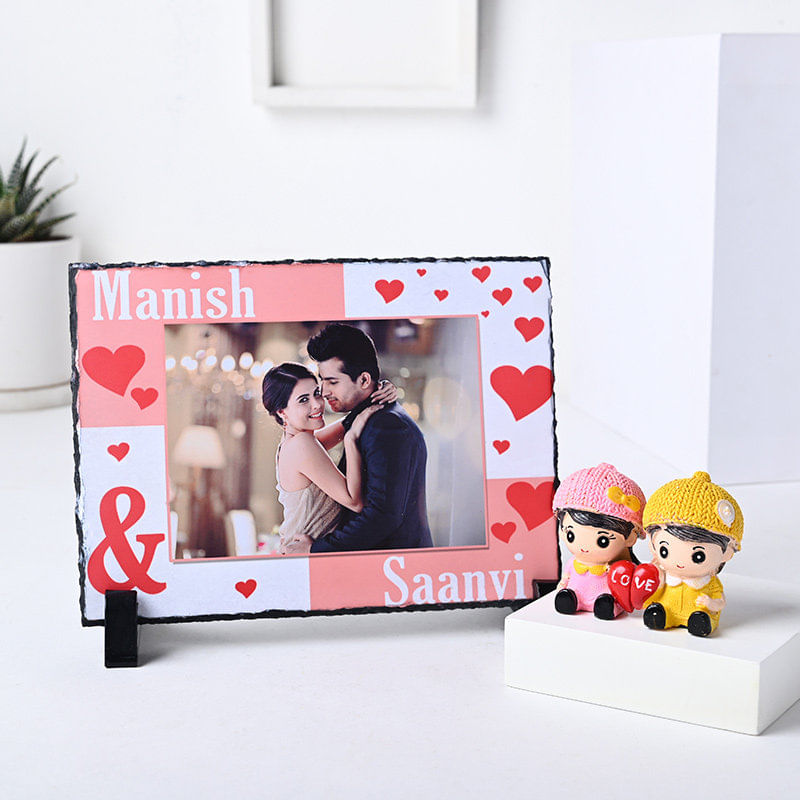 Personalised Ceramic Tile N Couple Showpiece Hamper For Valentine