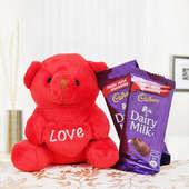 Cute teddy and two dairy milk chocolates combo