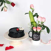 Cake Flower N Mug Combo: One Personalised Black Ceramic Mug