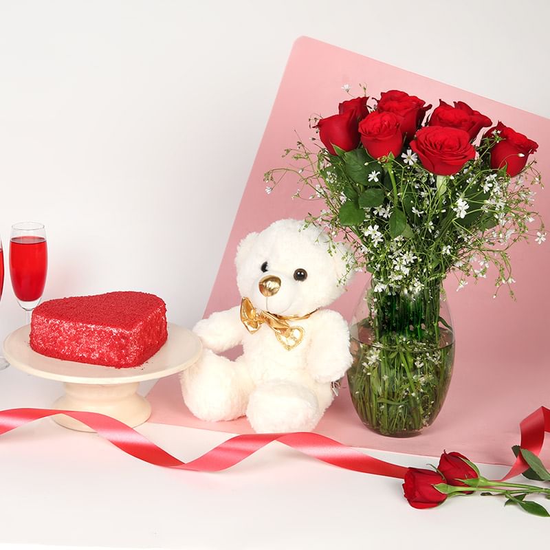 Cake Flower N Teddy Combo