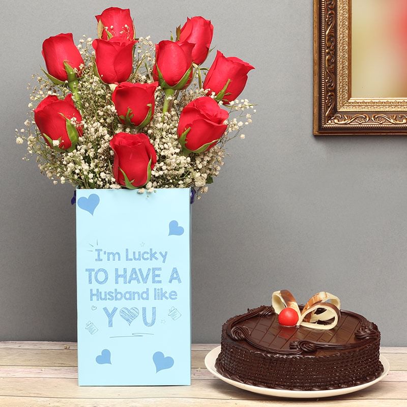 Roses and Cake Combo for Husband