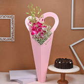 Cakey Trufflesome Orchids:Flower with cake online delivery