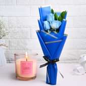 Calm Blue Roses With Scented Candle