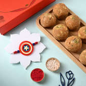 Send Captain America Rakhi With Besan Ladoo to UK