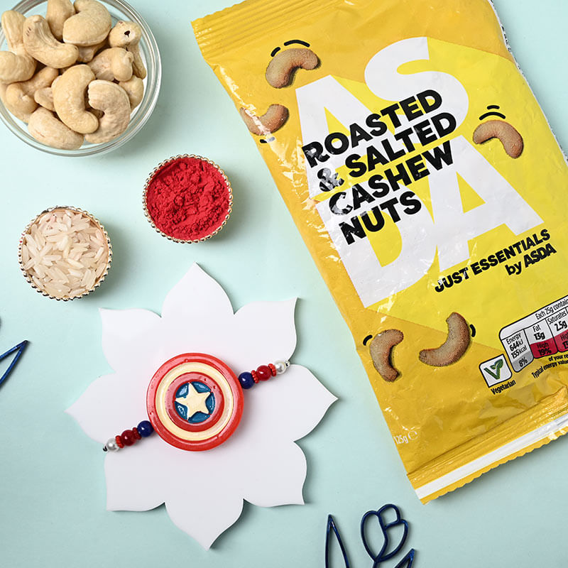 Send Captain America Rakhi With Cashews to UK Online