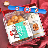 One Captain America Rakhi Online Delivery - Captain America Rakhi With Cookies n Mathis
