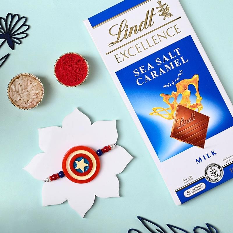 Captain America Rakhi With Lindt Chocolate