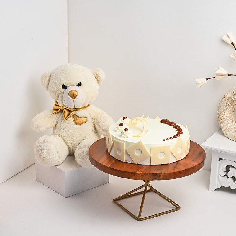 Gift Combo Of Captivating Butterscotch Cake With Plush Teddy