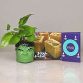 Diwali Combo Gift of Money Plant with Diwali Card and Soan Papdi