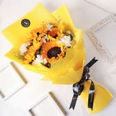 Carnation N Sunflower Vibrant Bouquet For Valentine Day