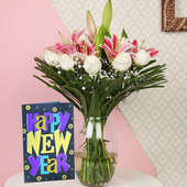 Carnations N Lilies with New Year Card