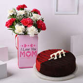 Carnations With Red Velvet Choco Cake For Mom