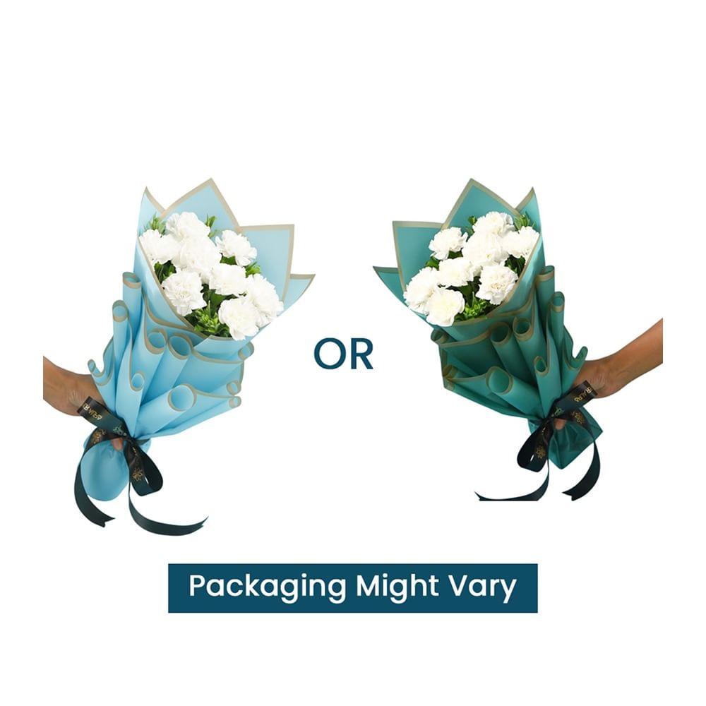 FlowerAura 8 White Carnations Bouquet