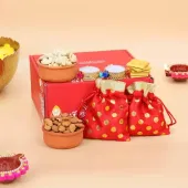 Festive Nuts N Tealights Polka Potli Hamper