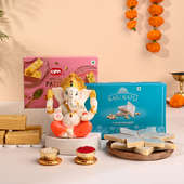 Celestial Ganesha Idol With Patisa N Kaju Katli