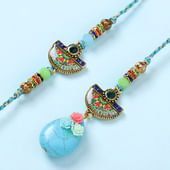 Celestial Mandala Stone Bhaiya Bhabhi Rakhi Set