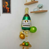Champagne Bottle Foil Balloon: Golden and Green Balloon Bouquet