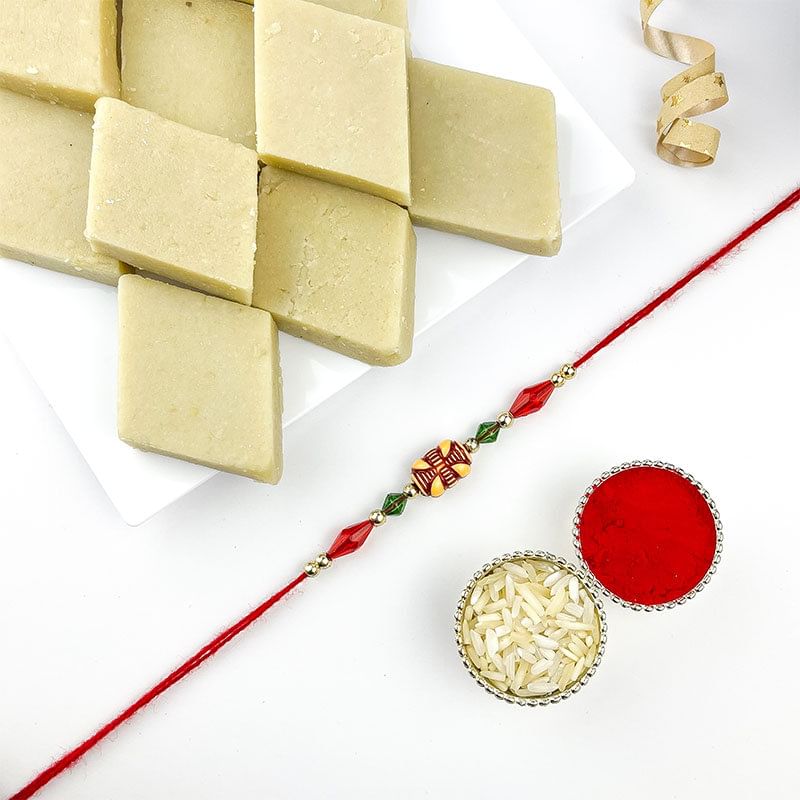 Charm Adorned Rakhi With Kaju Katli-Canada