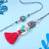 Charming Floral Bhaiya Bhabhi Stone Rakhi Set