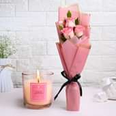 Charming Pink Roses With Scented Candle