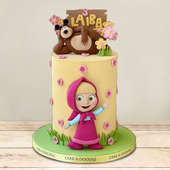 Cheerful Masha and Bear Fondant Kids Cake
